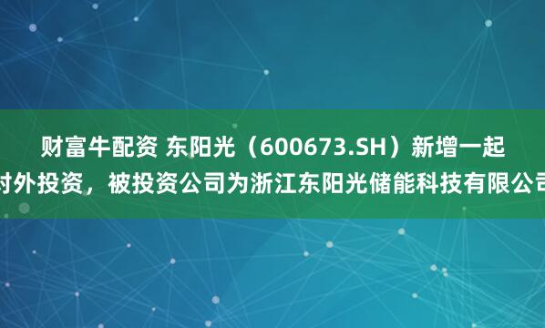 财富牛配资 东阳光（600673.SH）新增一起对外投资，被投资公司为浙江东阳光储能科技有限公司